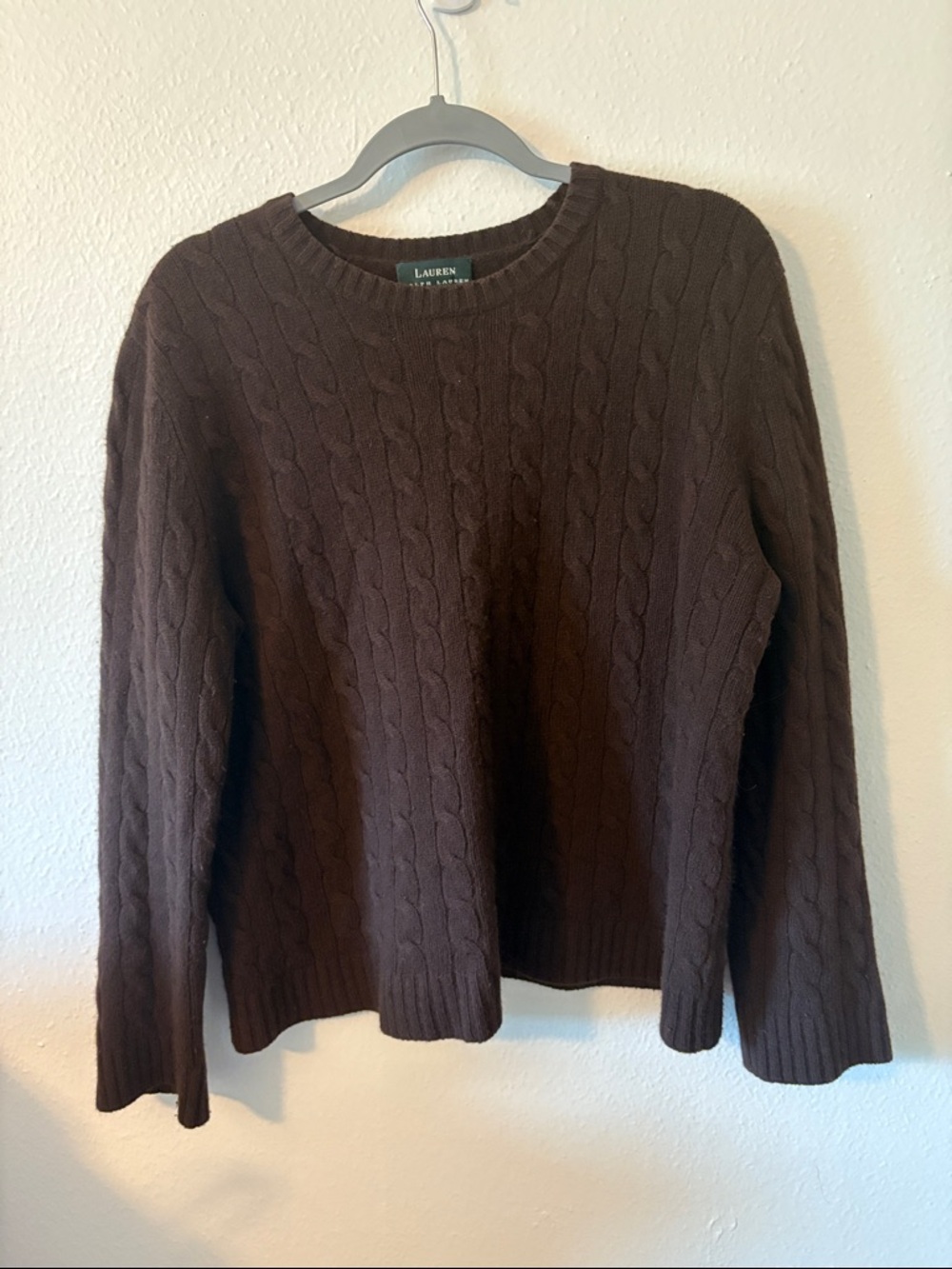 Lauren Ralph Lauren Dark Brown Cable Knit Pullover Sweater Cashmere Wool